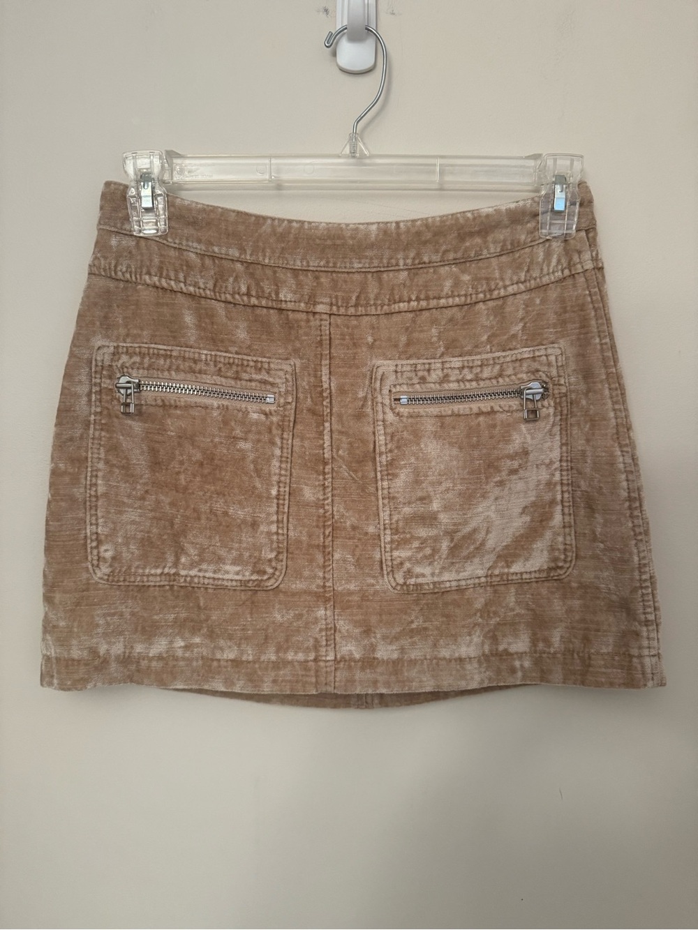 Free People Dust To Dust Velvet Mini Skirt Womens Size 8 Tan Zip Pocket Boho - Picture 2 of 7